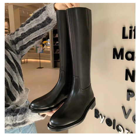 Kniehohe Stiefel mit Reißverschluss und flacher Sohle für Damen