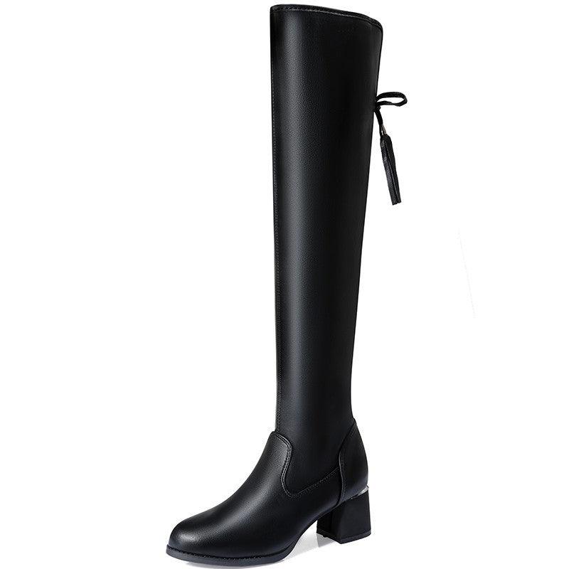 Kniehohe Stiefel mit Seitenreißverschluss und Blockabsatz für Damen