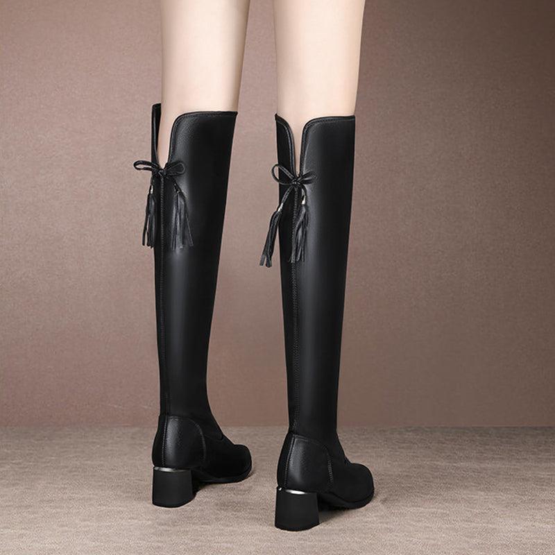 Kniehohe Stiefel mit Seitenreißverschluss und Blockabsatz für Damen