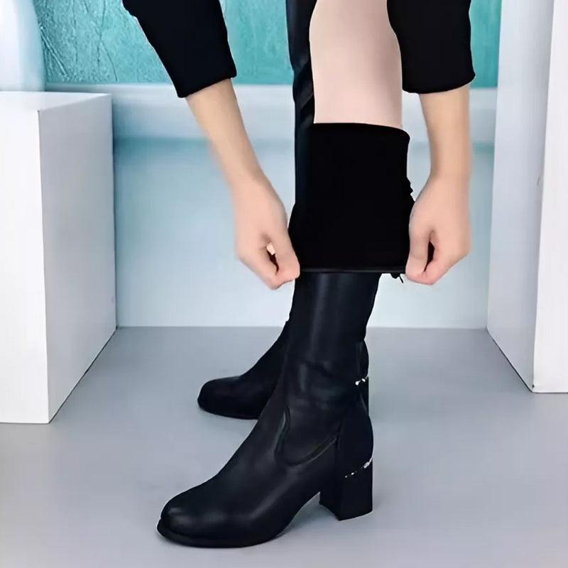 Kniehohe Stiefel mit Seitenreißverschluss und Blockabsatz für Damen
