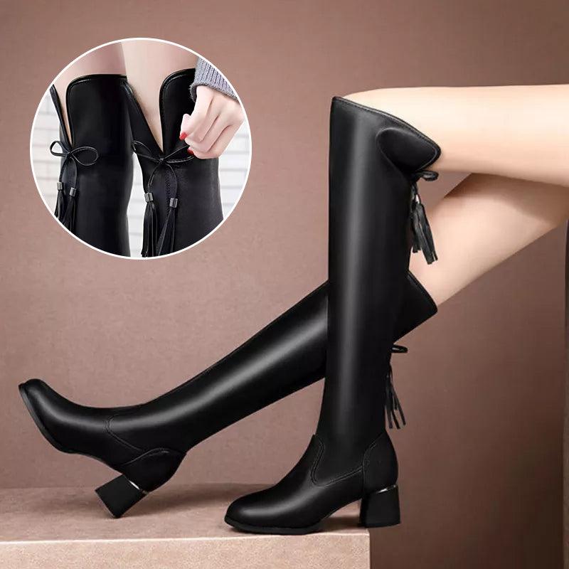 Kniehohe Stiefel mit Seitenreißverschluss und Blockabsatz für Damen